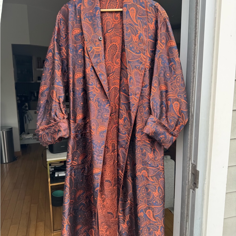 Jay Kos Men’s Satin Robe in Rust and Navy